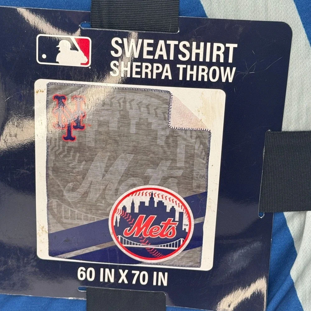 New York Mets Sherpa Throw‎ Blanket 60x70 Plush NEW imperfections